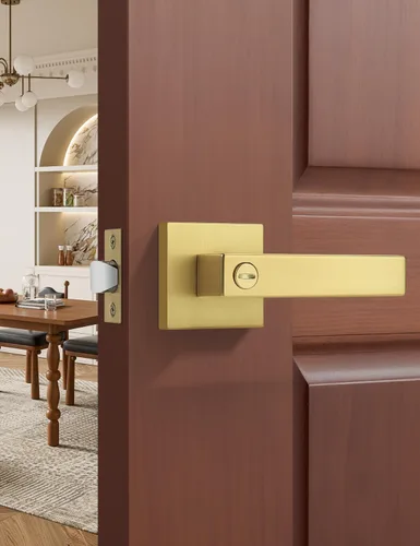 Miniatura 11 de Gobrico 1 paquete de manijas cuadradas de privacidad para puerta en acabado negro mate, manijas interiores sin llave, reversibles para puertas