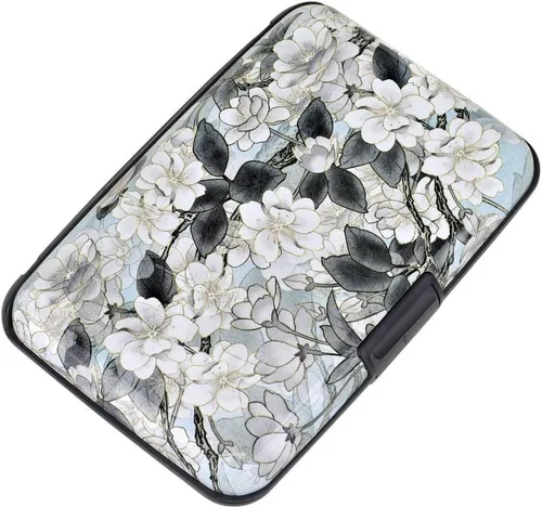 Miniatura 203 de ELFISH Mini cartera de aluminio RFID para tarjetas de crédito, funda de identificación de metal para hombres y mujeres, Happy Flower, Cartera Rfid