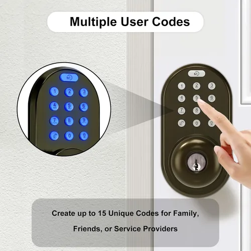 Miniatura 2 de Cerradura de perilla de puerta con teclado de entrada sin llave, cerradura digital inteligente electrónica mejorada para puertas delanteras, Bronce
