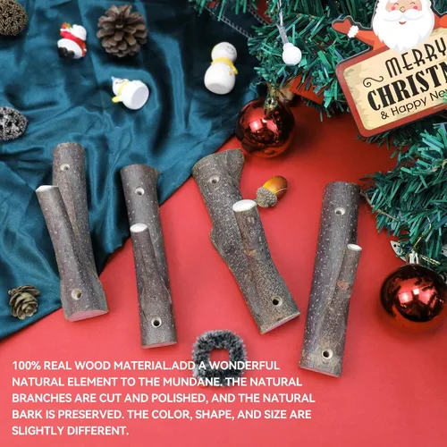 Miniatura 4 de 4 ganchos de pared de madera real con ramas de árbol de granja, rústico decorativo de madera con tronco de corteza de grosor de 0.8 in a 1.2 in