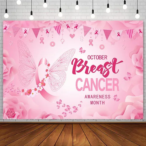 AIBIIN Fondo de concientización sobre el cáncer de mama de 7 x 5 pies para fotografía sobre el cáncer de mama, decoraciones de fiesta, pancarta,