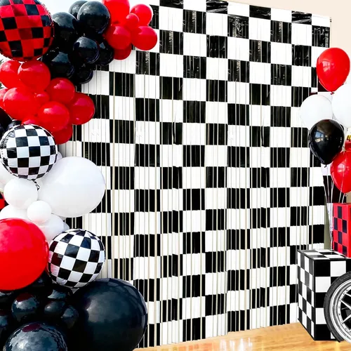Miniatura 18 de Paquete de 4 cortinas de flecos de papel de aluminio negro, fondo de oropel metálico con purpurina para cumpleaños, bodas, despedidas de soltera