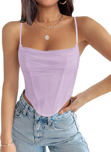 ZESICA Corsé sexy para mujer, con tirantes delgados, espalda descubierta, Y2K, club, fiesta, corsé