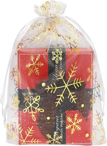 Miniatura 9 de Jexila - 24 bolsas de regalo de organza de Navidad de 4 x 6 pulgadas con cordón, 11 patrones mixtos, pequeñas bolsas de caramelos para fiestas
