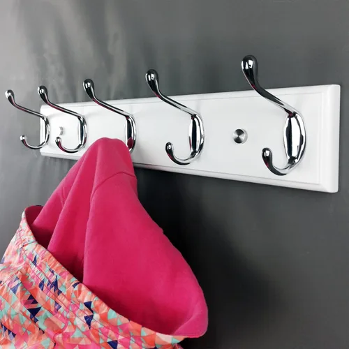 Miniatura 2 de Perchero de pared con 5 ganchos plateados de madera, 17.3’’, Ganchos resistentes para colgar ropa, sombrero, mochila, etc., Gran decoración moderna