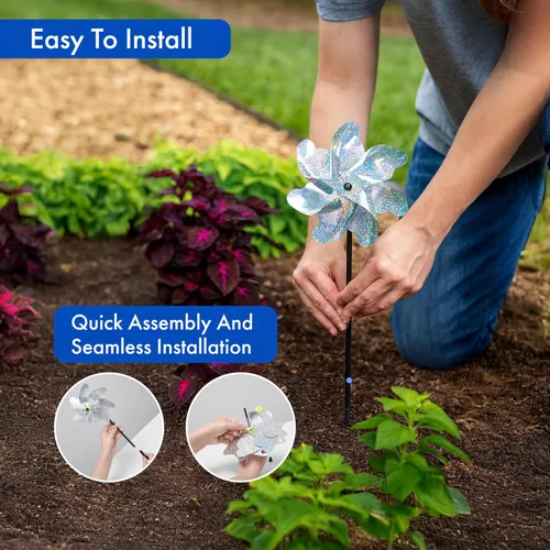 Miniatura 6 de Paquete de 8 unidades disuasorias de aves para exteriores, ruedas reflectantes para jardín y patio, molinos de viento holográficos de 7 x 19