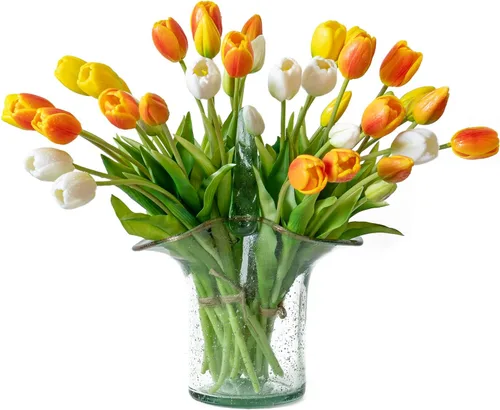 Miniatura 9 de DUYONE 15 flores de tulipanes artificiales, suave al tacto, realista, ramo de tulipanes de látex para el hogar, oficina, boda, fiesta, decoración