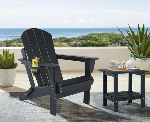 Miniatura 2 de Sillas Adirondack plegables – Silla Adirondack de plástico con soporte para tazas, sillas para exteriores resistentes a la intemperie