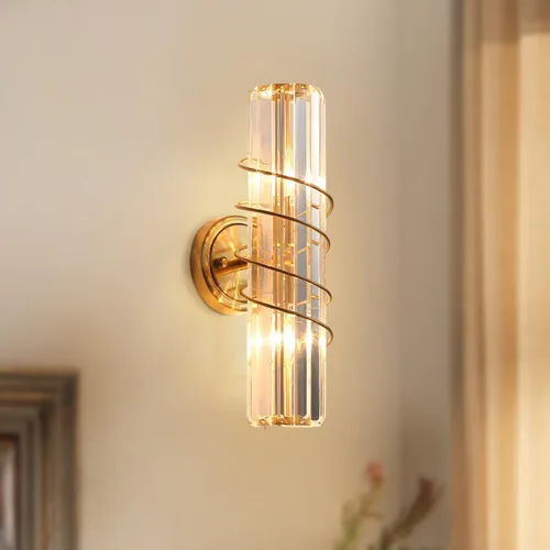Miniatura 2 de Aplique de pared de cristal con 2 luces de latón vintage de mediados de siglo, iluminación de pared de latón dorado para interiores, lámpara