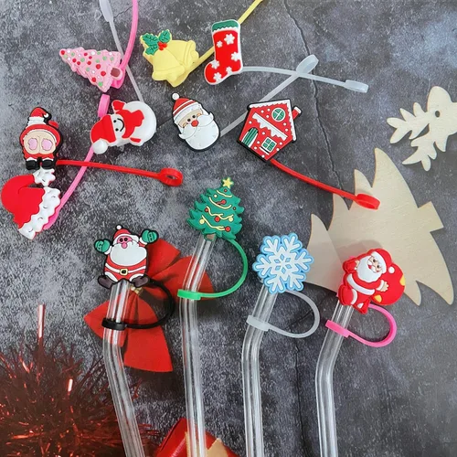Miniatura 3 de 12 fundas de popote para copa Stanley, cubierta de paja de silicona de Navidad, compatible con vaso Stanley de 30 y 40 onzas, lindo árbol de Navidad
