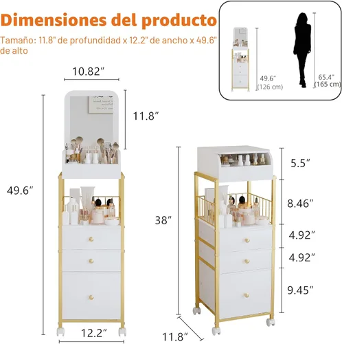 Miniatura 2 de Organizador de Carrito de Maquillaje con Espejo, Organizadores Grandes de Piso para el Cuidado de la Piel, Organizadores de Maquillaje - Organizador