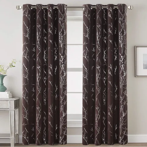 Miniatura 2 de H.VERSAILTEX Cortinas opacas para dormitorio, con estampado de ramas de árbol, con aislamiento térmico y ojales, cortinas de ventana gruesas y Marrón