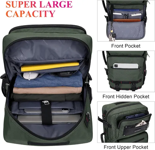 Miniatura 3 de Mochila de viaje para hombres WITZMAN con bolsa de lona, apta para portátil de 17 pulgadas, aprobada por aerolíneas (B685 Verde Ejército)