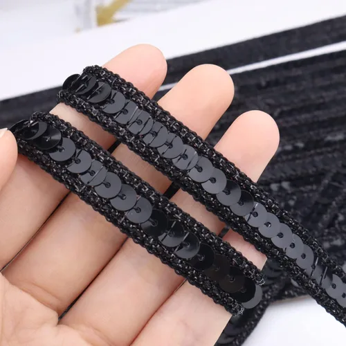 Miniatura 3 de Cinta de lentejuelas negras con purpurina plana para coser, 10 yardas Negro