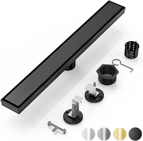 DLONE Drenaje lineal de ducha | Drenaje lineal de acero inoxidable AISI 304 de 36 pulgadas, desagüe de ducha negro mate con panel de inserción de