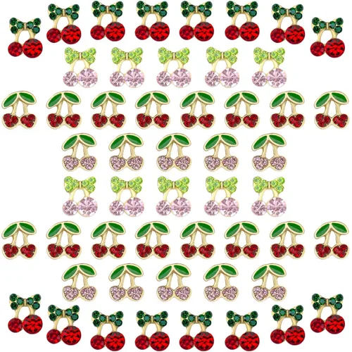 Miniatura 17 de 40 dijes de uñas de cereza 3D con diamantes de imitación para arte de uñas, gemas brillantes con brillantina para uñas, rebanadas de uñas kawaii