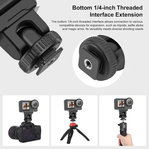 Miniatura 4 de PULUZ Soporte de montaje rápido para DJI Osmo Action 5 Pro/4/3, zapata fría con agujero de tornillo de 1/4 pulgadas y ajuste de inclinación de 75°