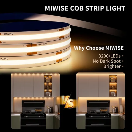 Miniatura 2 de MIWISE COB - Tira de luz LED de 32.8 pies/10m, CRI 90+ blanco cálido 2700K, alto lumen, regulable, súper brillante, flexible, DC24V, cinta de luz