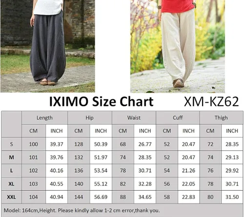 Miniatura 5 de IXIMO - Pantalones de lino y algodón holgados para mujer con cintura elástica y ajuste relajado estilo harén