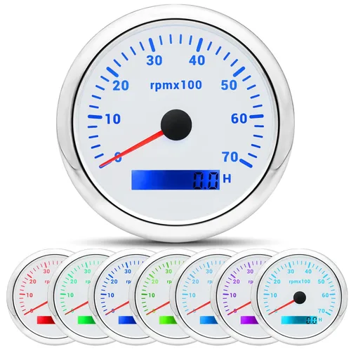 Miniatura 8 de ARTILAURA Tacómetro para Barco Marino 7000 RPM Medidor de 85 mm 3-3/8" 7 Colores para Coche AUTO Camión 9-32V (Negro)