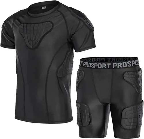Padded Shirt Youth Boys Padded Compression Sports Protective T-Shirt Rib Chest Protector Extreme Exercise (White Padded Vest
