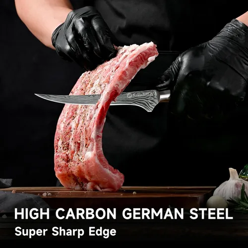 Miniatura 6 de Sunnecko Juego de cuchillos profesionales para tallar barbacoa, cuchillo para cortar y deshuesar para cortar carne, cuchillo alemán de acero