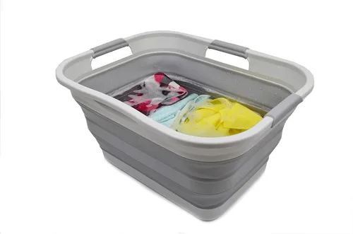 Miniatura 4 de SAMMART Cesta plegable de plástico para la ropa sucia de 30 L (8 galones), contenedor de almacenamiento plegable y organizador, tina de lavado