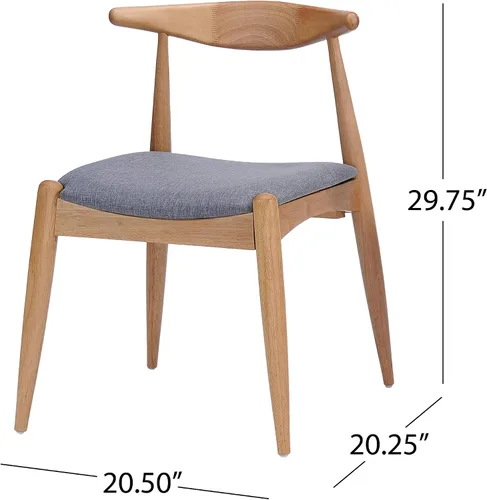 Miniatura 3 de Sandra Grey set de 2 sillas modernas, para comedor, estilo mediados de siglo, de tela color gris y madera de nogal. Gris / Roble