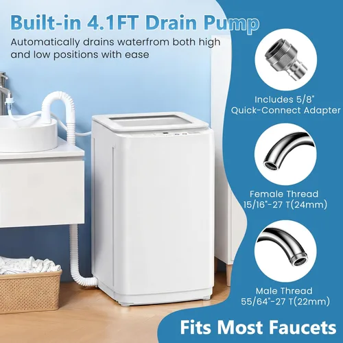 Miniatura 5 de Auertech Lavadora portátil, lavadora compacta totalmente automática de 0.9 pies cúbicos con bomba de drenaje, 10 programas, 3 niveles de agua, combo