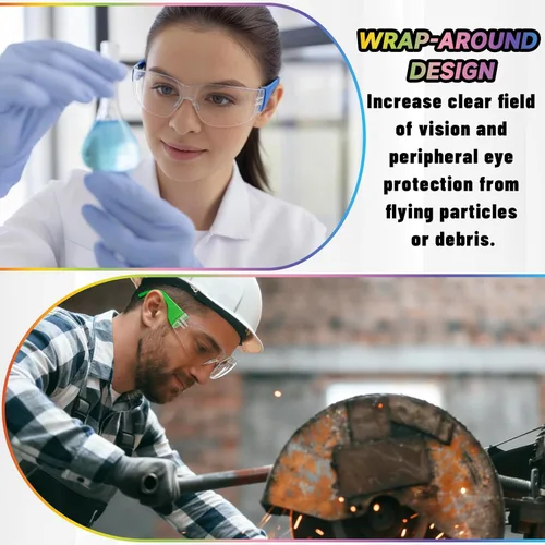 Miniatura 5 de 50 lentes de seguridad unisex a granel de 8 colores transparentes con ANSI Z87.1, resistentes a impactos y arañazos, lentes de sol de seguridad