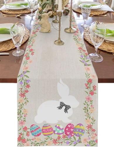 Miniatura 9 de Juego de 4 manteles individuales con diseño de conejo de Pascua para decoración de mesa de Pascua, huevos de Pascua para bodas, fiestas, cocina