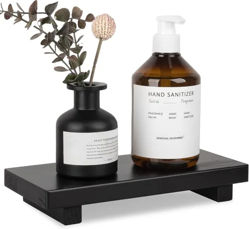 Miniatura 18 de Organizador de encimera de baño, soporte de pedestal de madera, bandeja decorativa de estilo granja, portajabones para decoración de cocina, Negro