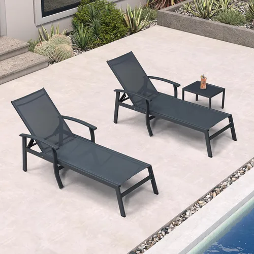 Miniatura 17 de PURPLE LEAF Oversized Chaise Lounge Chair Outdoor Set of 2 Extra Wide Pool Lounge Chairs 5 Adjustable Position with Armrests and Side Table Aluminum