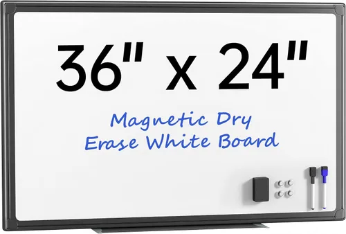 VUSIGN Pizarra blanca magnética de 36 x 24 pulgadas para pared, pizarra de borrado en seco con marco negro, pizarra blanca colgante para oficina,