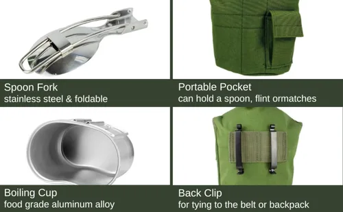 Miniatura 6 de BeGrit Cantina militar de la Segunda Guerra Mundial de la Segunda Guerra Mundial US G.I. Kit de comedor con taza de aluminio, tenedor plegable