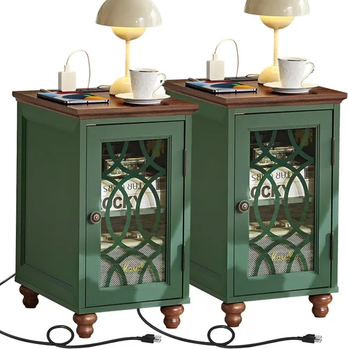 Miniatura 29 de Joaxswe Mesa auxiliar estrecha con puerta de cristal, mesita de noche de 18 x 14 pulgadas con estante ajustable, organizador de gabinete