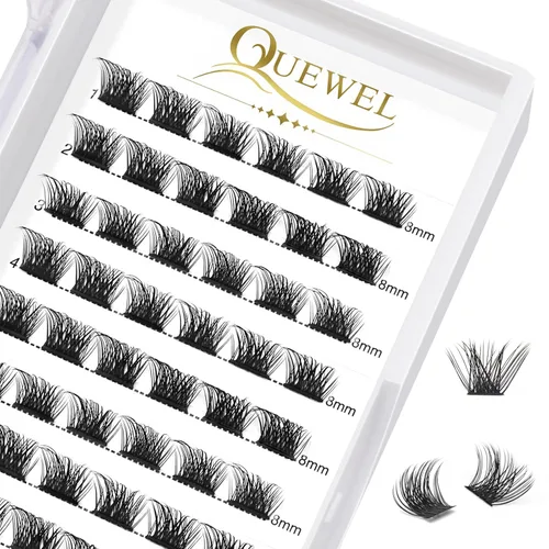 Miniatura 76 de QUEWEL Kit de extensión de pestañas DIY, racimos de pestañas 3D con 280 piezas, racimos de pestañas mixtas de 10-16 mm (30+40+50D), pinzas