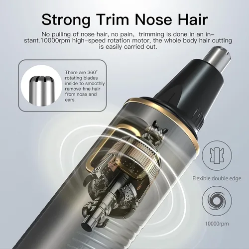 Miniatura 4 de XOOMRSCP Recortadora de pelo de nariz para hombres, recortadora de pelo recargable 2 en 1, sin dolor, multifuncional, para orejas y nariz, con Gris