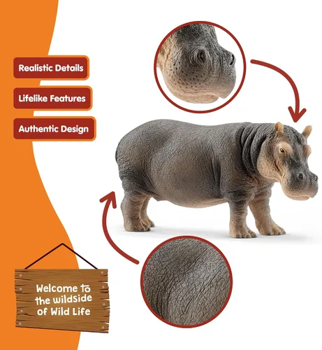 Miniatura 4 de Schleich Wild Life - Figura de hipopótamo realista y detallada, juguete para jugar y educar, altamente duradera y detallada, para niños y niñas