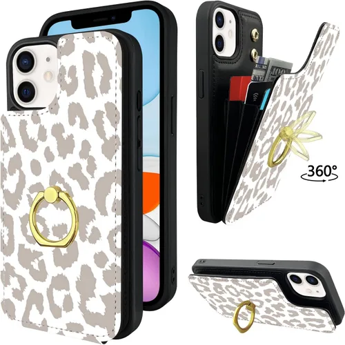Miniatura 9 de Funda compatible con iPhone 11 con tarjetero y soporte para tarjetas, soporte de anillo de dedo de rotación de 360º, función atril, protección RFID