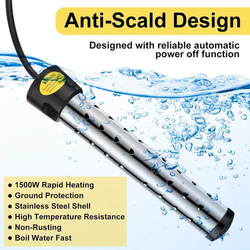 Miniatura 5 de Treela 2 Piezas Calentadores de Agua de Inmersión Portátiles Eléctricos Sumergibles para Piscina/Bañera de Hidromasaje con 304 SS para Bañera, Cubo