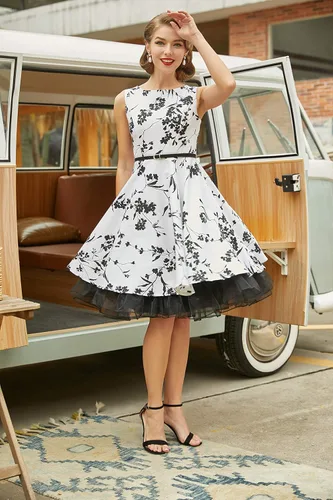 Miniatura 4 de GRACE KARIN - Vestido vintage sin mangas con escote barco y cinturón, para tardes de té