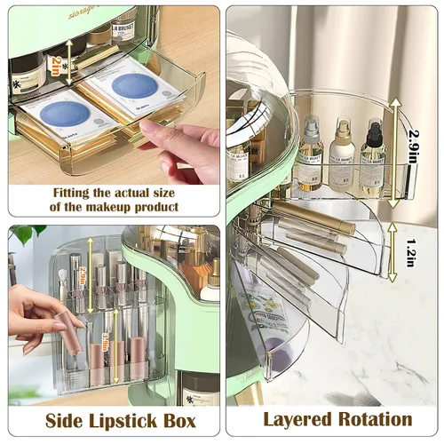 Miniatura 3 de Organizador de maquillaje y organizador de cuidado de la piel, caja organizadora de cosméticos para encimera con tapa y cajones, organizador