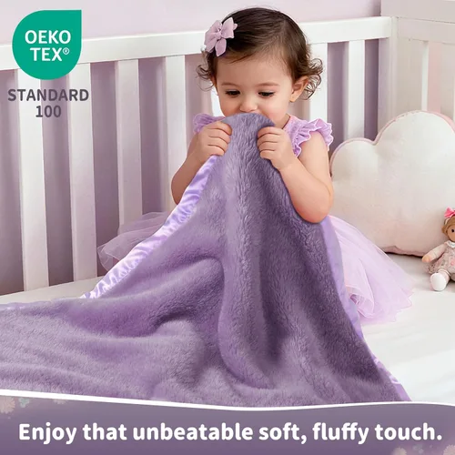 Miniatura 4 de Pro Goleem Manta de vellón para bebé con ribete satinado de 2 pulgadas, manta de felpa suave para niños y niñas para bebés, color morado, 30 x 40