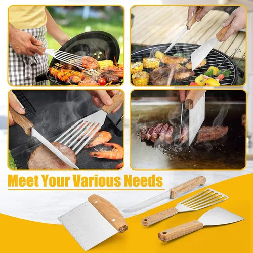 Miniatura 5 de HaSteeL - Juego de 20 accesorios para parrilla, juego de espátulas de metal resistente, herramientas Teppanyaki de acero inoxidable para parte