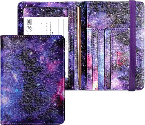 Miniatura 9 de Mymazn Portatarjetas de pasaporte y vacunación Combo de portatarjetas para pasaporte y cartera de viaje con tarjetero de vacunación, funda