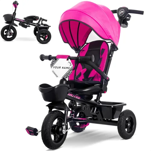 Miniatura 9 de RIDYEE Triciclo 7 en 1 para 18 meses a 5 años, neumáticos de goma todo terreno, frenos de doble rueda, asiento giratorio para niños pequeños de 1.5