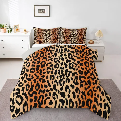 Miniatura 40 de Erosebridal Juego de edredón con estampado de leopardo, tamaño individual para niños, edredón de guepardo occidental, negro y gris, juego de ropa