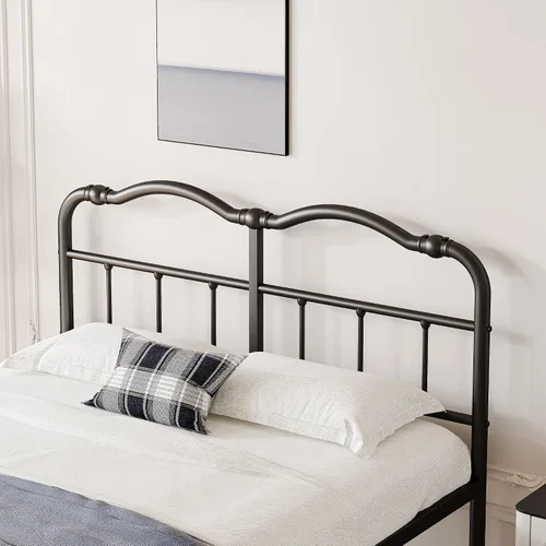 Miniatura 5 de Breezehome Base de cama tamaño Queen con cabecero, 18 pulgadas de alto, marco de cama de plataforma de metal resistente, sin ruido, fácil montaje