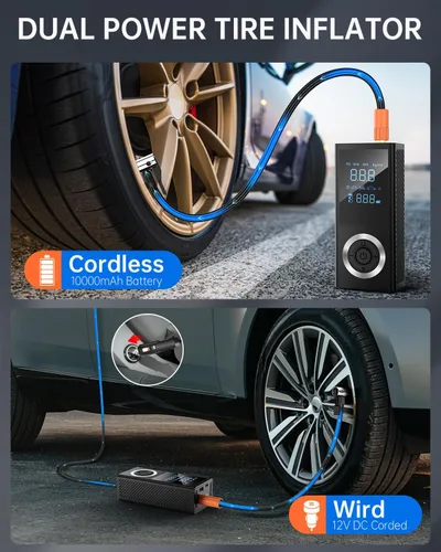 Miniatura 3 de Inflador de neumáticos inalámbrico, compresor de aire portátil, bomba de aire inteligente para neumáticos de automóvil con medidor de presión